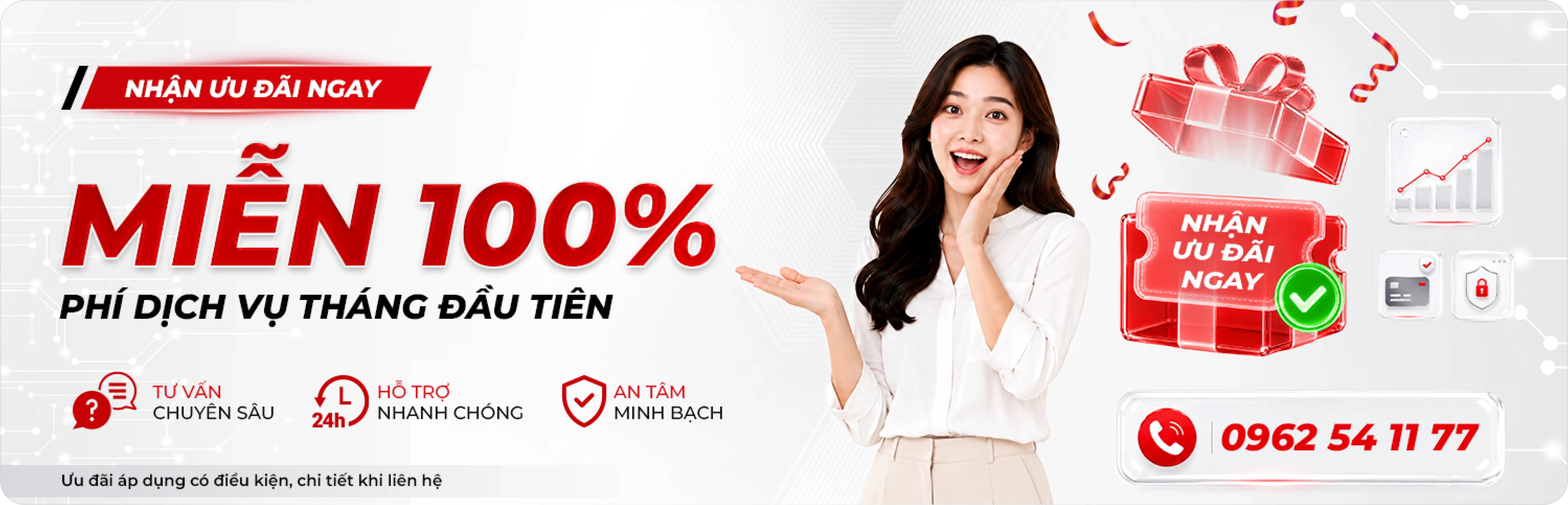 Miễn phí 100% phí dịch vụ tháng đầu tiên Miễn phí 100% phí dịch vụ tháng đầu tiên