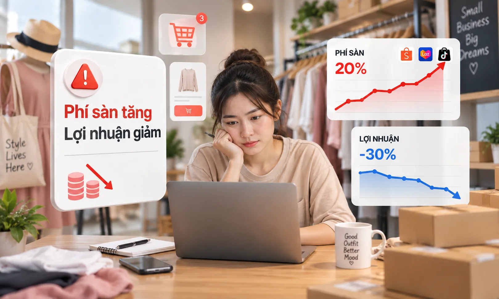 Phí sàn tăng, lợi nhuận kinh doanh ngày càng giảm Phí sàn tăng, lợi nhuận kinh doanh ngày càng giảm