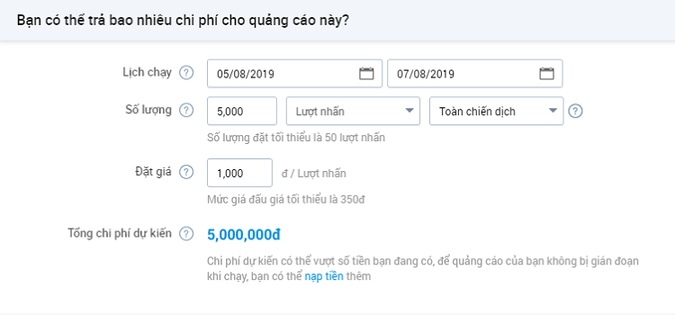 Cách đặt giá thầu cho quảng cáo Zalo Ads