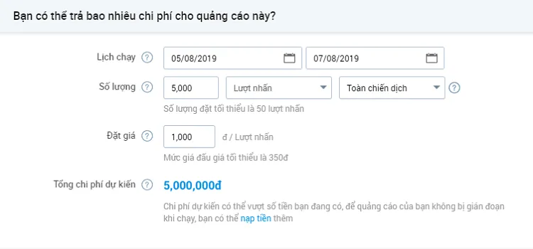 Cách đặt giá thầu cho quảng cáo Zalo Ads