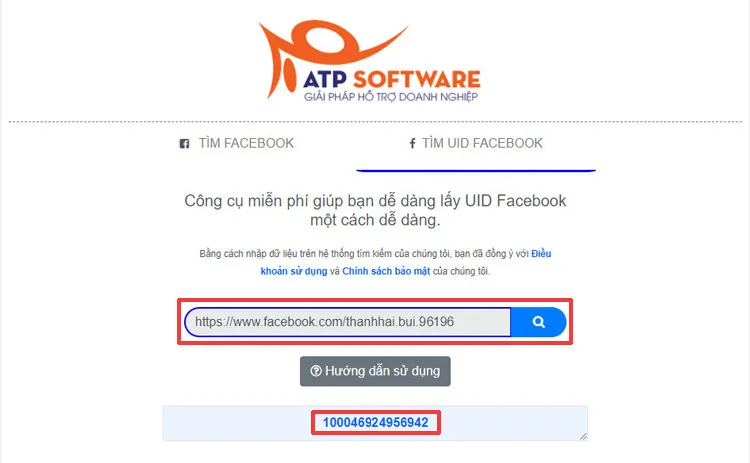 Chỉ cần paste cả link Facebook người bạn cần lấy vào web là sẽ lấy được UID