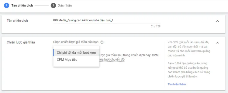 Cài đặt chi tiết cho chiến dịch của bạn