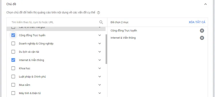 Chọn nơi hiển thị quảng cáo