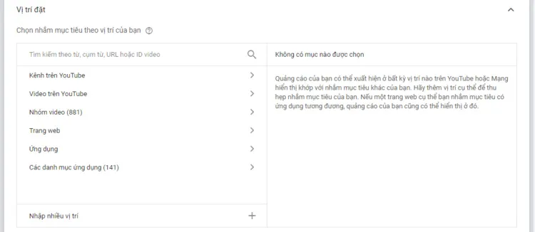 Chọn nơi hiển thị quảng cáo
