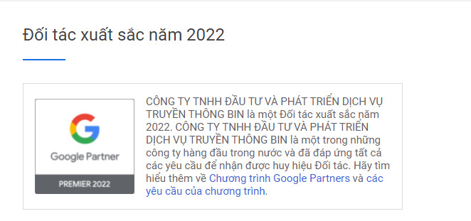 Danh hiệu minh chứng cho hiệu quả hoạt động trong ngành quảng cáo trực tuyến