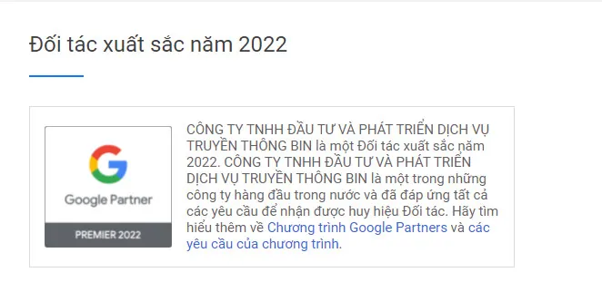 Danh hiệu minh chứng cho hiệu quả hoạt động trong ngành quảng cáo trực tuyến