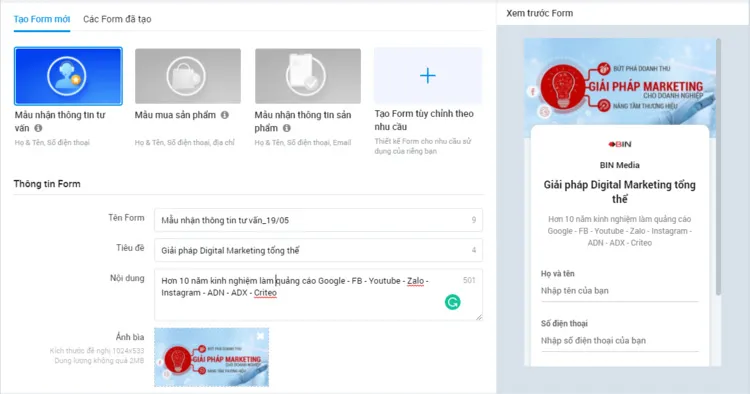 Hình thức 4: Quảng cáo Form (Biểu mẫu) Hình thức 4: Quảng cáo Form (Biểu mẫu)