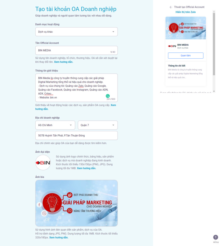 Bước 2: Khởi tạo Zalo Official Account Bước 2: Khởi tạo Zalo Official Account