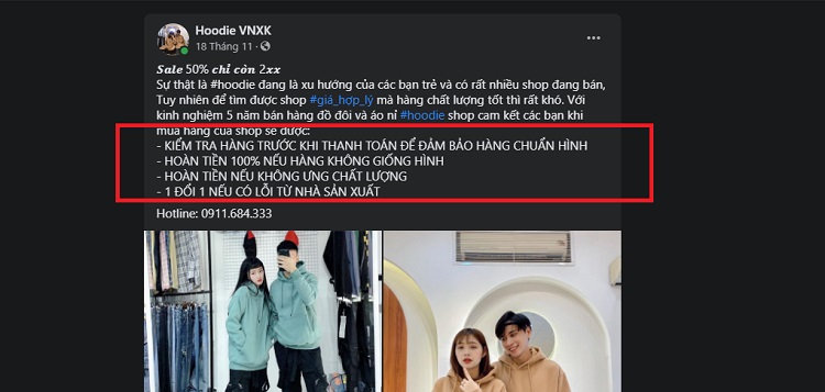 Nêu ra những cam kết hoặc điểm khác biệt cho sản phẩm của bạn