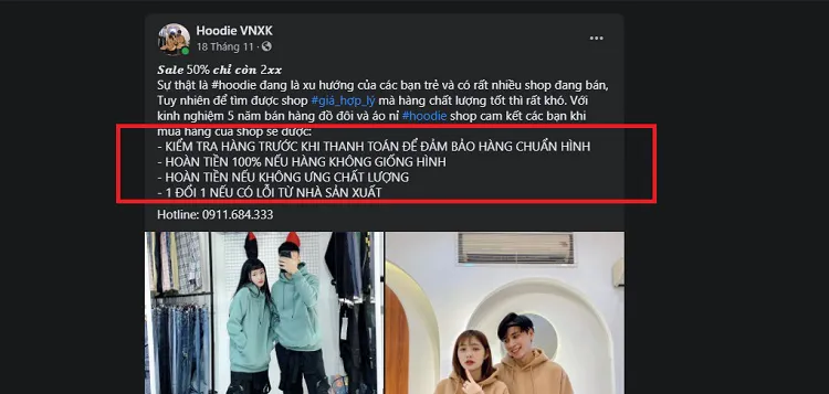 Nêu ra những cam kết hoặc điểm khác biệt cho sản phẩm của bạn