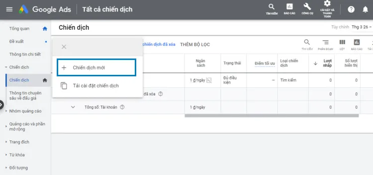 Tạo chiến dịch quảng cáo mới