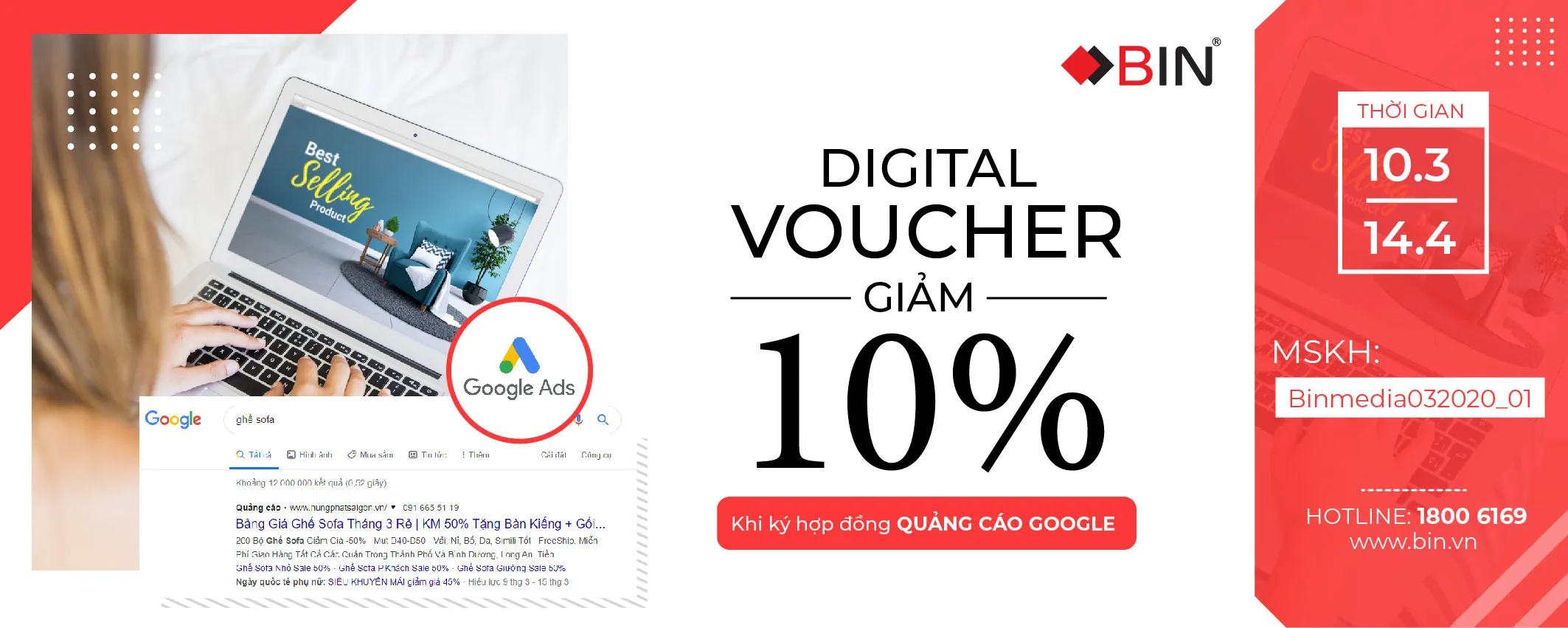 Nhận ngay voucher giảm giá 10% khi ký hợp đồng quảng cáo google