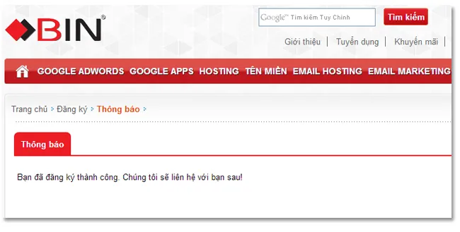 Đăng ký dịch vụ Google Apps thành công Đăng ký dịch vụ Google Apps thành công