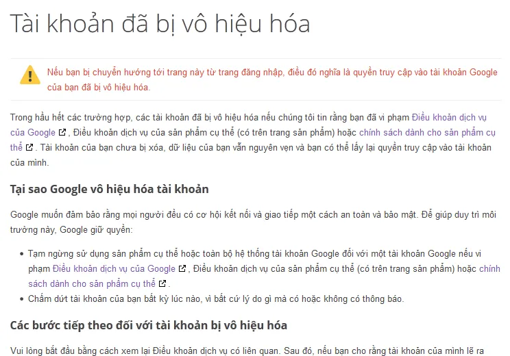 Mẫu thông báo tài khoản Email Google Apps bị vô hiệu hóa