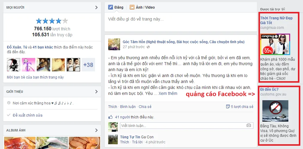 Vị trí quảng cáo trên Facebook bên phải Vị trí quảng cáo trên Facebook bên phải