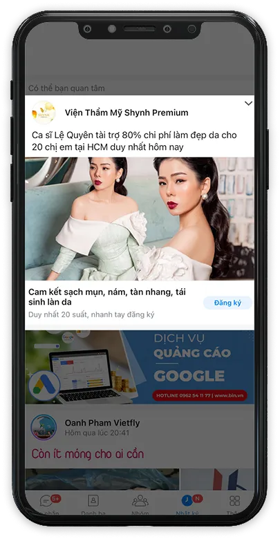 Quảng cáo xuất hiện trên tab Nhật ký