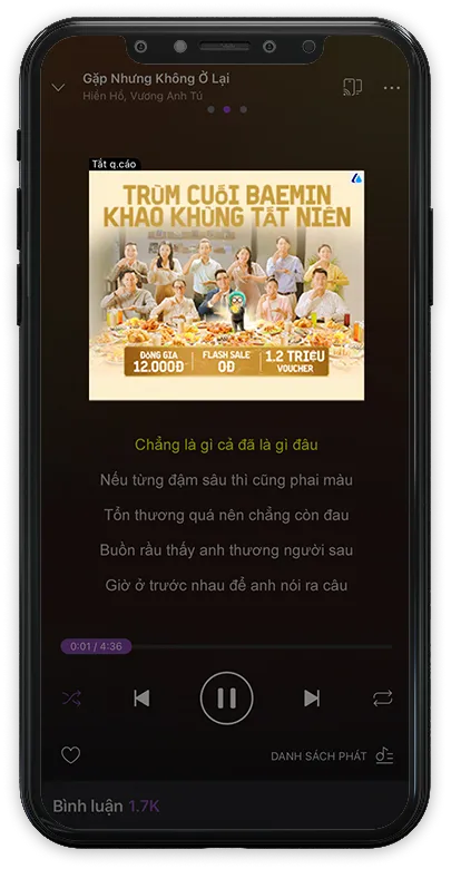Quảng cáo xuất hiện trong app Zing MP3